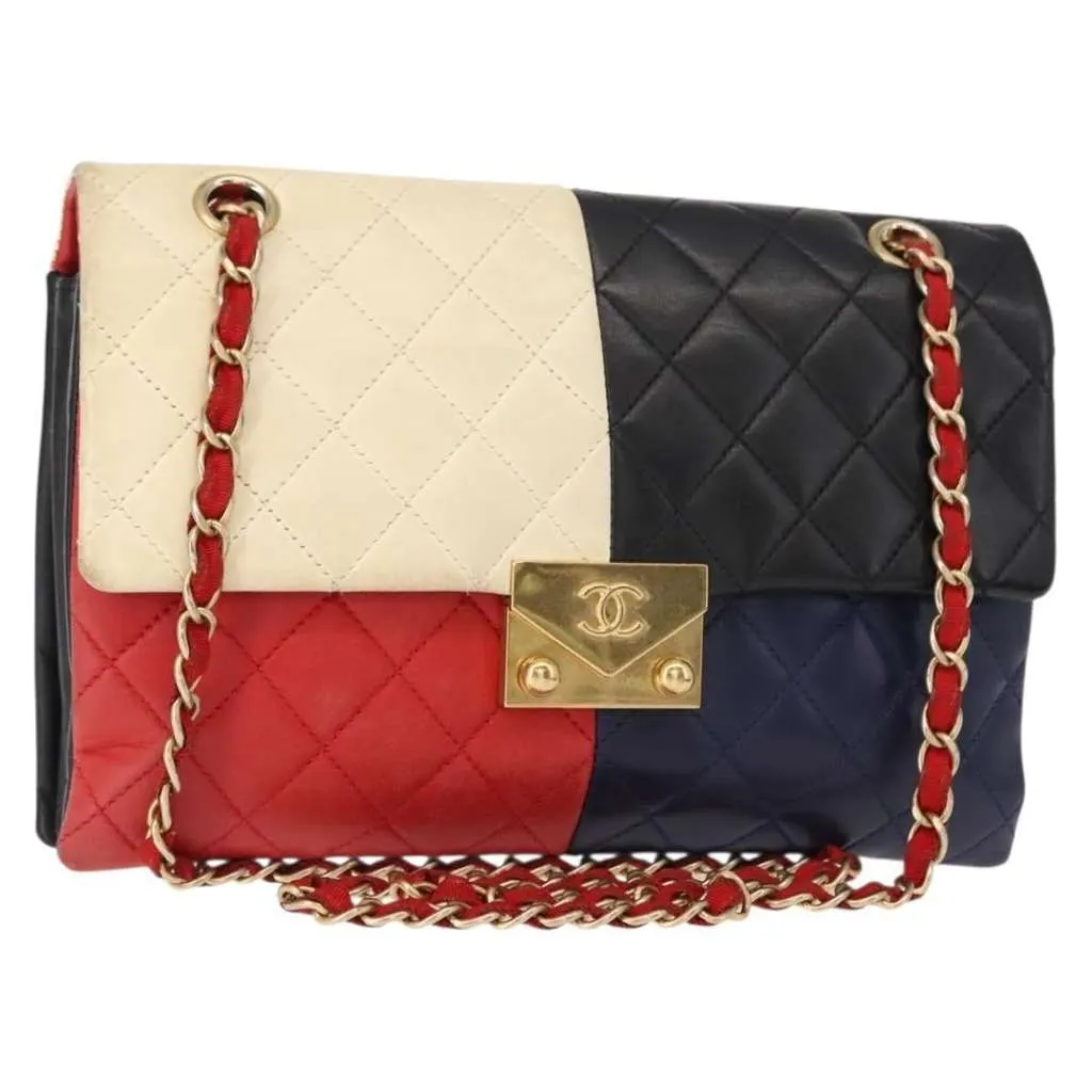 Chanel CC Clasp Chain Flap Bag MultiColor Leather Good - Front View