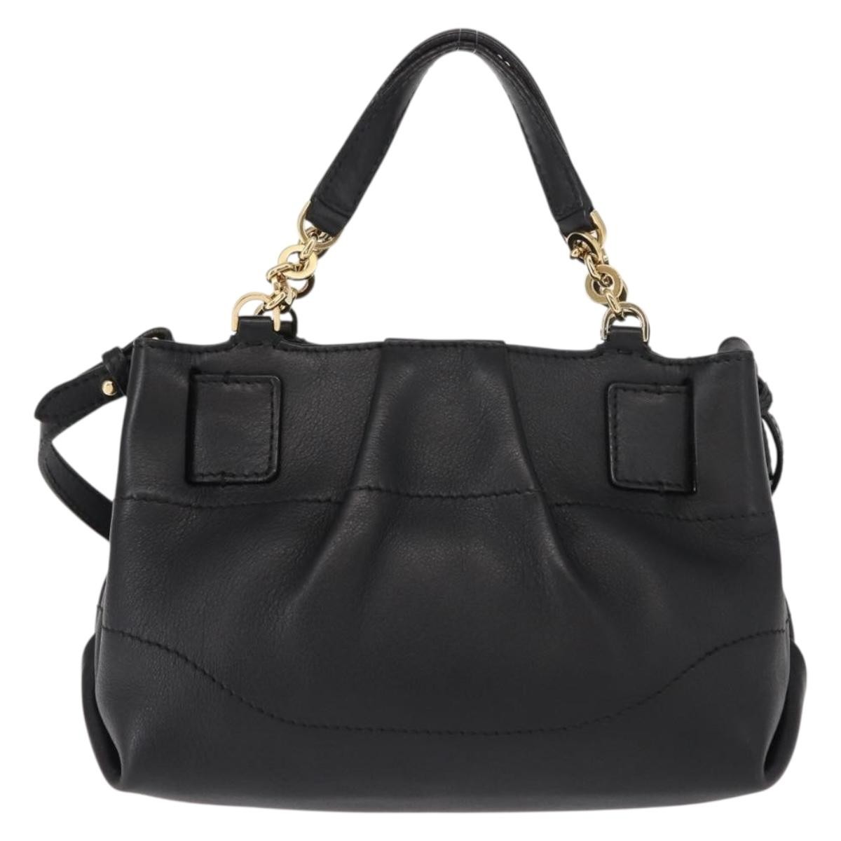 Salvatore Ferragamo W Chain Tote Black Leather Good condition - Back View