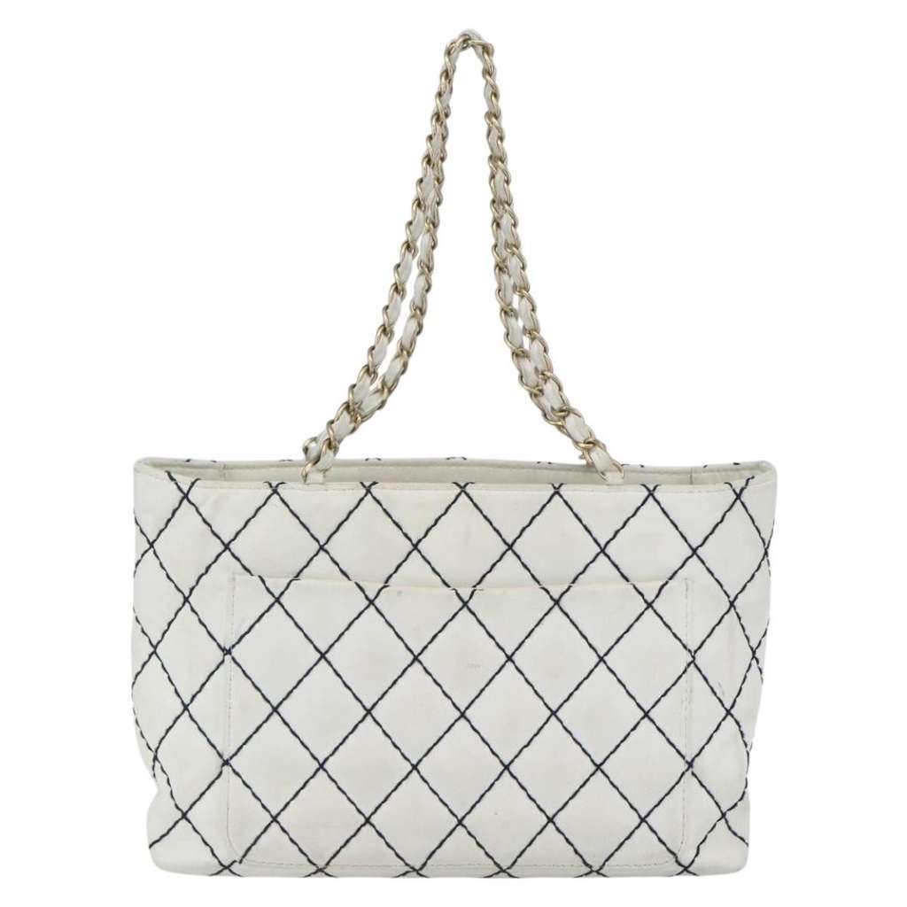 Chanel Surpique Chain Tote White Leather Good condition - Back View