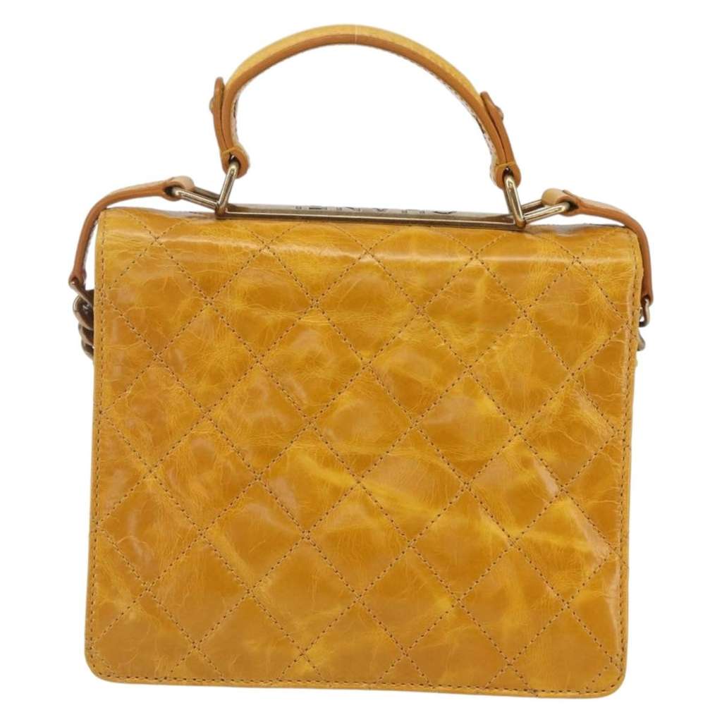 Chanel Rita Top Handle Flap Bag Yellow Leather Good condition - Back View