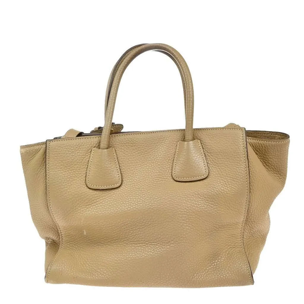 Prada Front Pocket Wing Convertible Tote Beige Leather Good - Back View