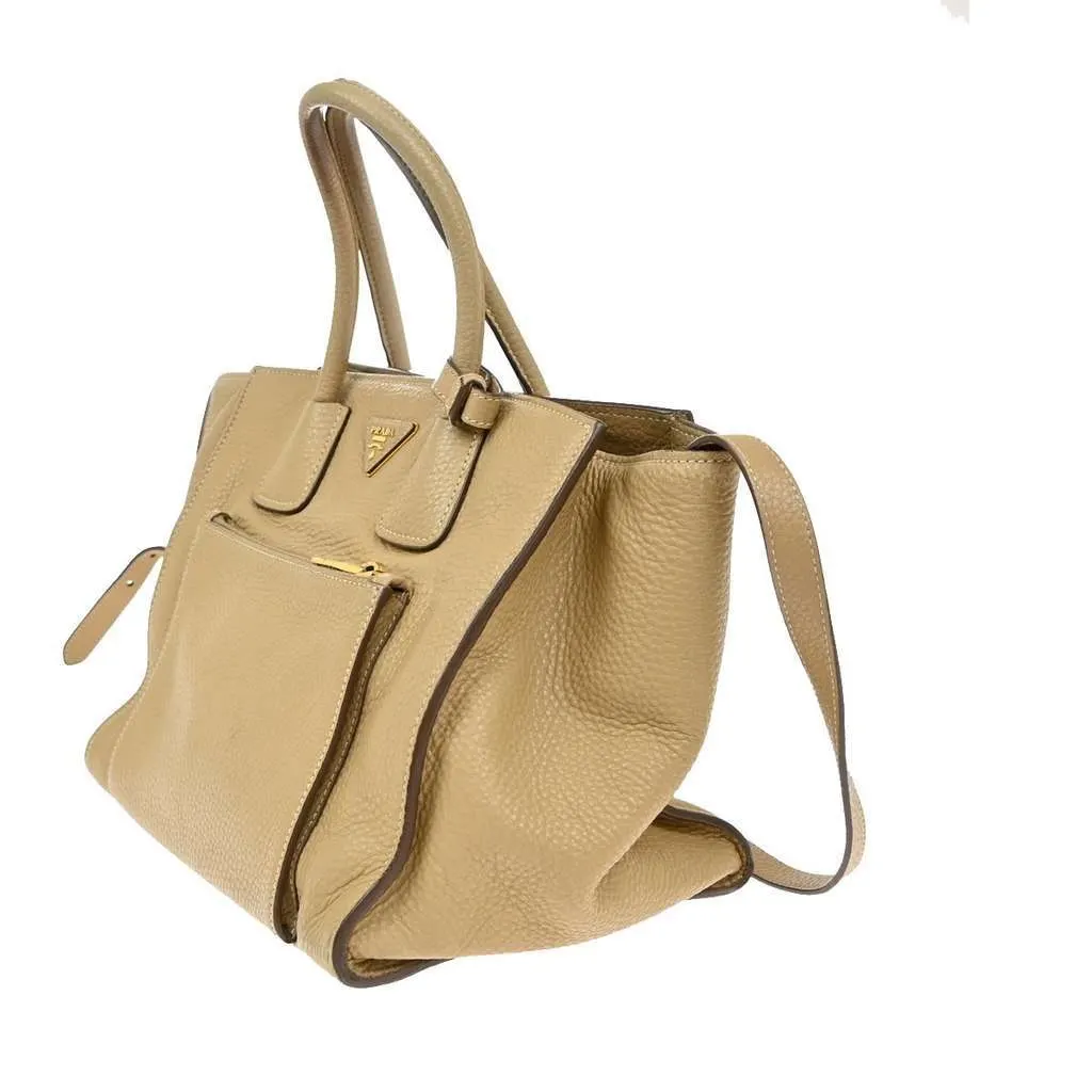 Prada Front Pocket Wing Convertible Tote Beige Leather Good - Inside View
