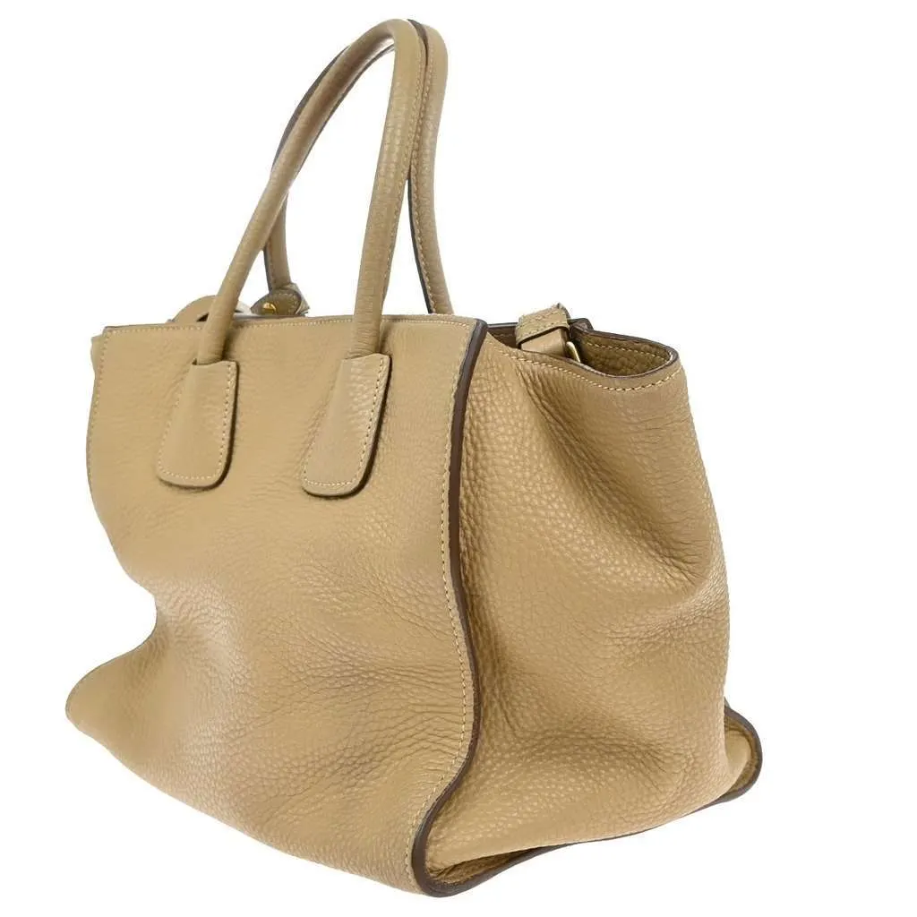 Prada Front Pocket Wing Convertible Tote Beige Leather Good - Model View