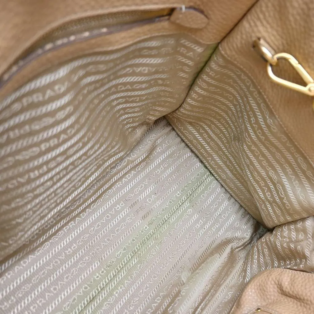 Prada Front Pocket Wing Convertible Tote Beige Leather Good - Box View