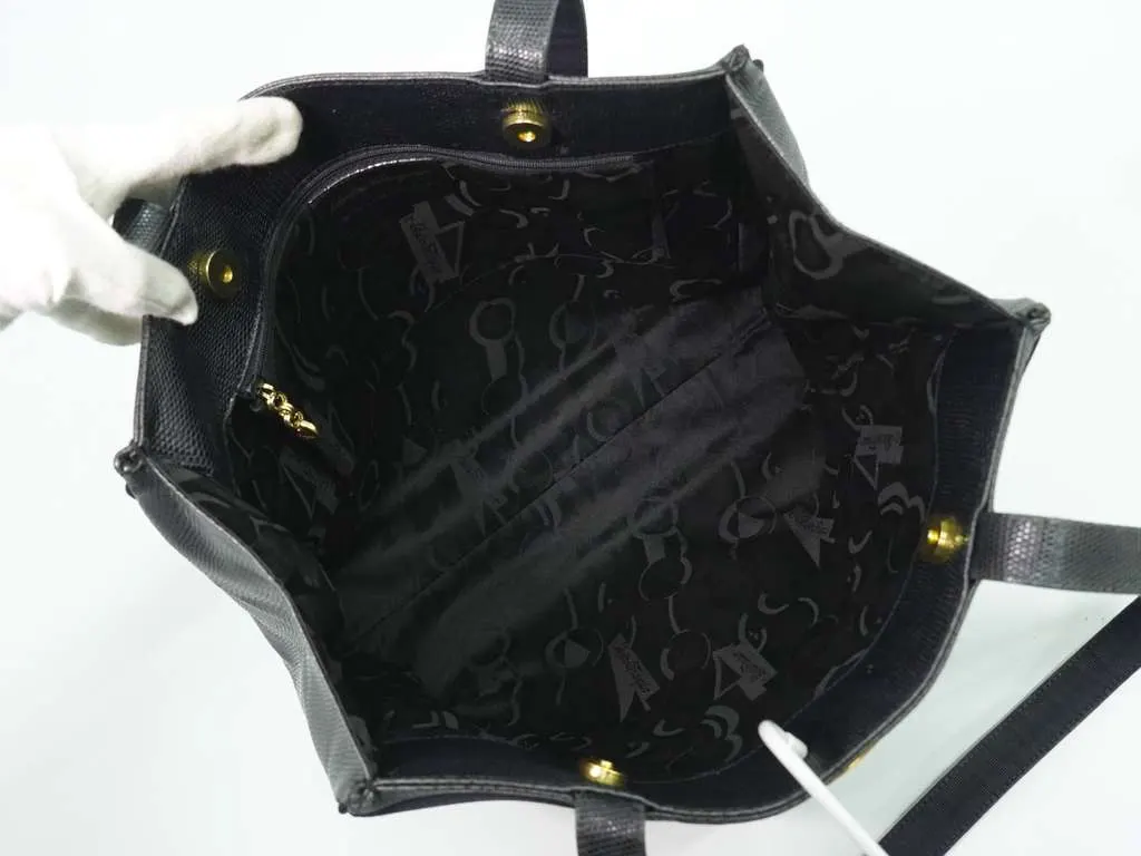 Salvatore Ferragamo Vintage Vara Bow Tote Black Leather Fair - Inside View
