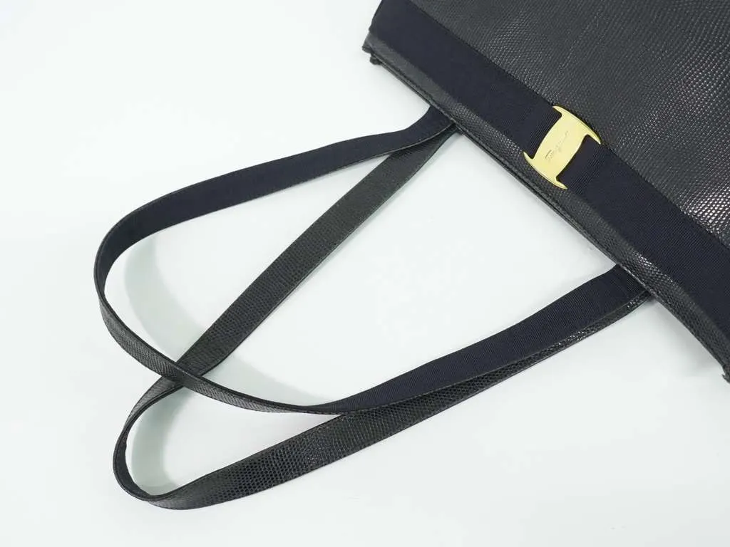Salvatore Ferragamo Vintage Vara Bow Tote Black Leather Fair - Box View