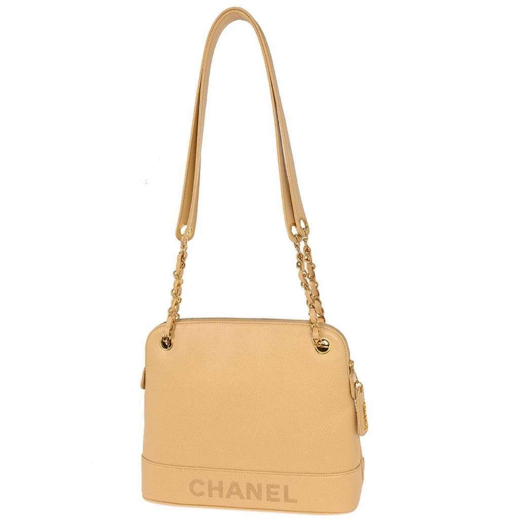 Chanel Vintage Zipped Chain Tote Beige Leather Good condition - Back View