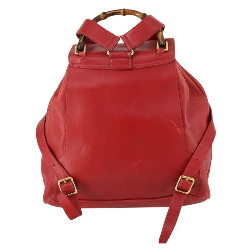Gucci Vintage Bamboo Backpack Red Leather Fair condition - Back View