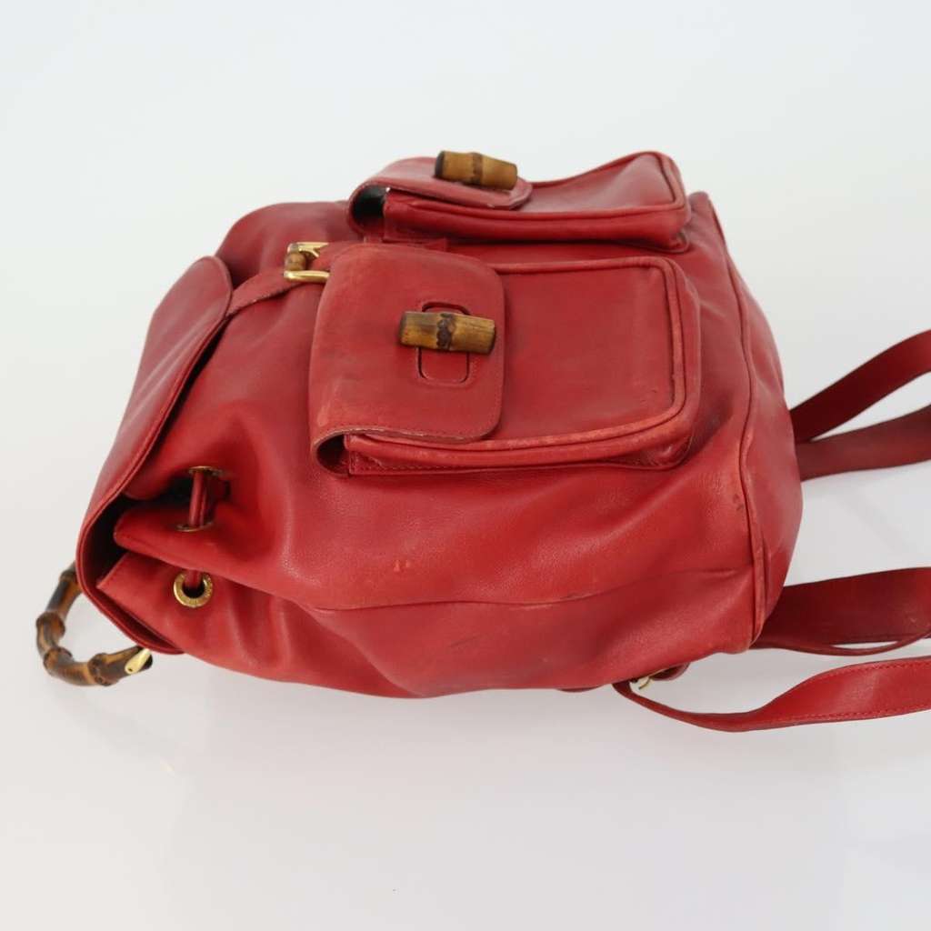 Gucci Vintage Bamboo Backpack Red Leather Fair condition - Model View