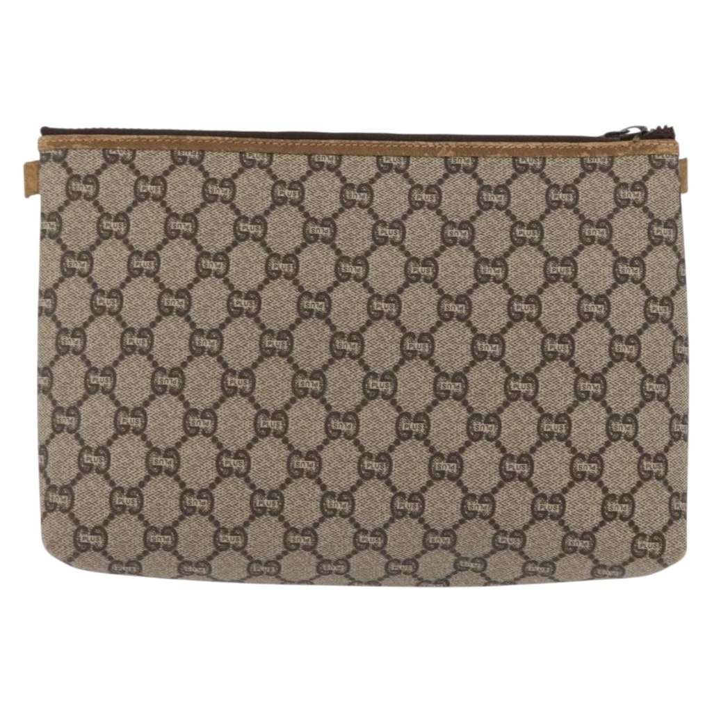 Gucci GG Plus Supreme Pouch Beige Canvas Fair condition - Back View