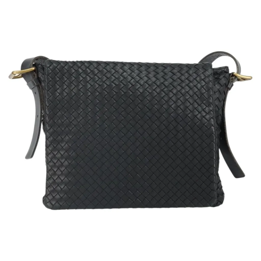 Bottega Veneta Square Flap Messenger Bag Black Leather Fair - Front View