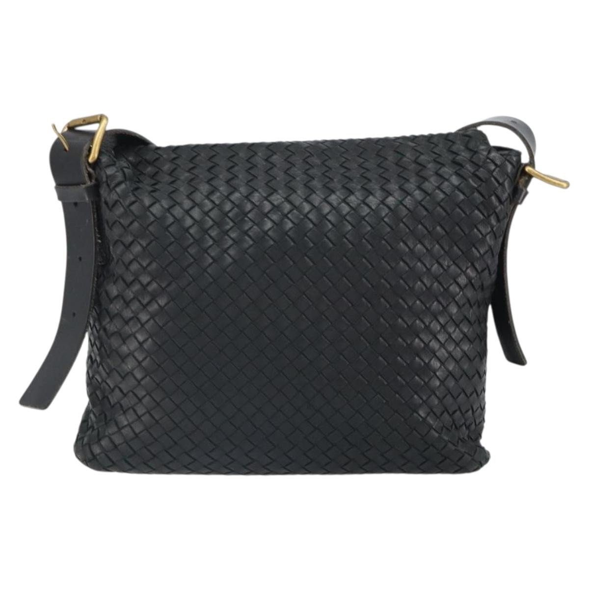 Bottega Veneta Square Flap Messenger Bag Black Leather Fair condition - Back View