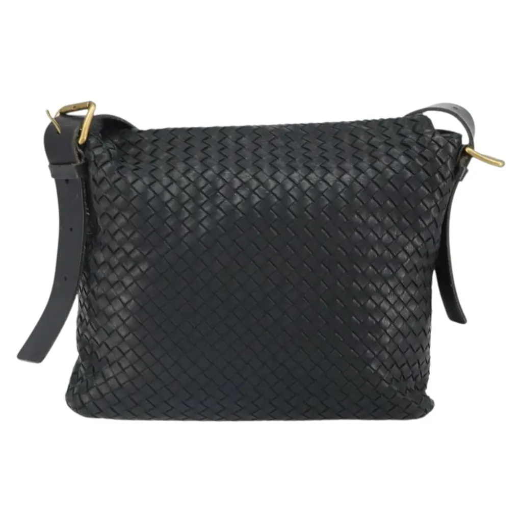 Bottega Veneta Square Flap Messenger Bag Black Leather Fair - Back View