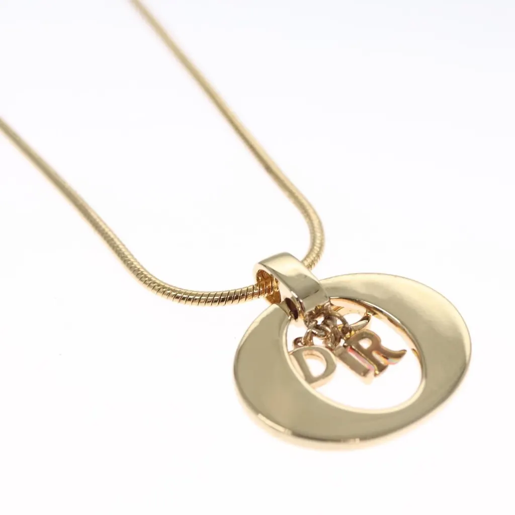 Dior Logo Pendant Necklace Gold Metal Good - Back View