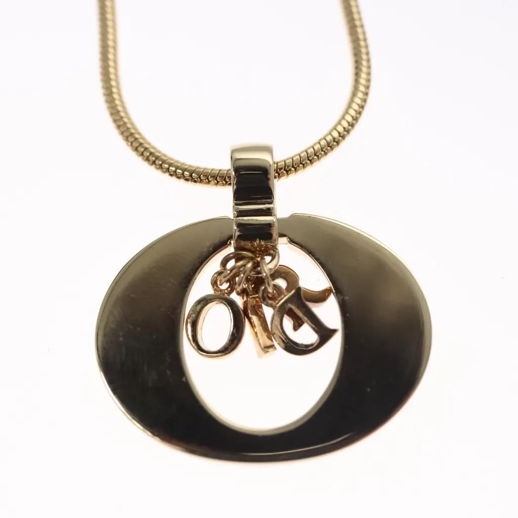 Dior Logo Pendant Necklace Gold Metal Good - Model View