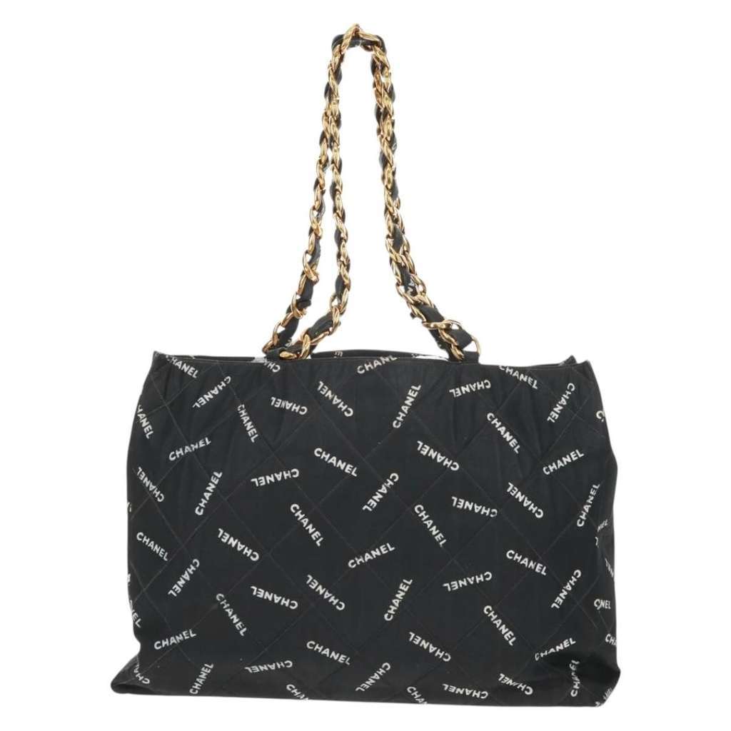 Chanel Logo Shopping Tote Black Canvas Good condition - Back View