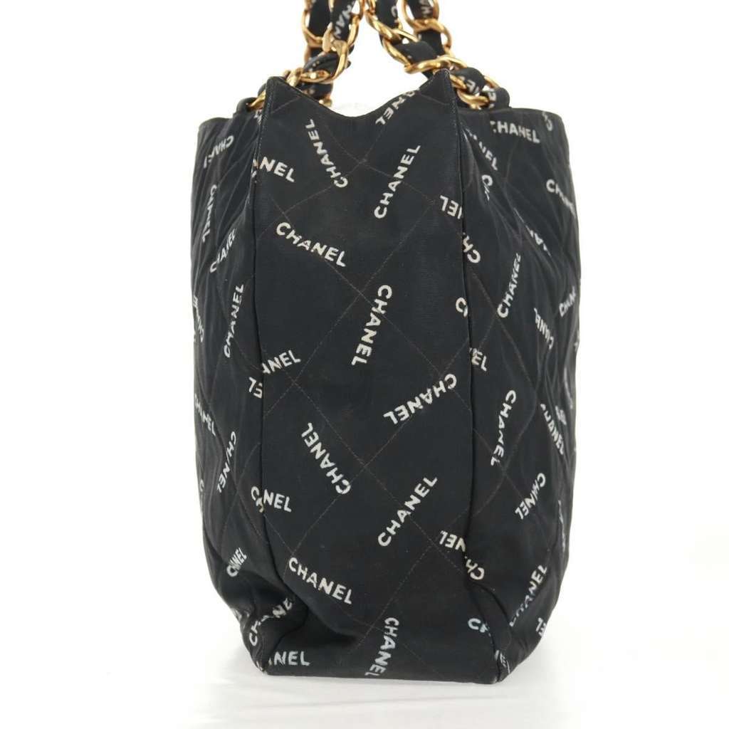 Chanel Logo Shopping Tote Black Canvas Good condition - Model View