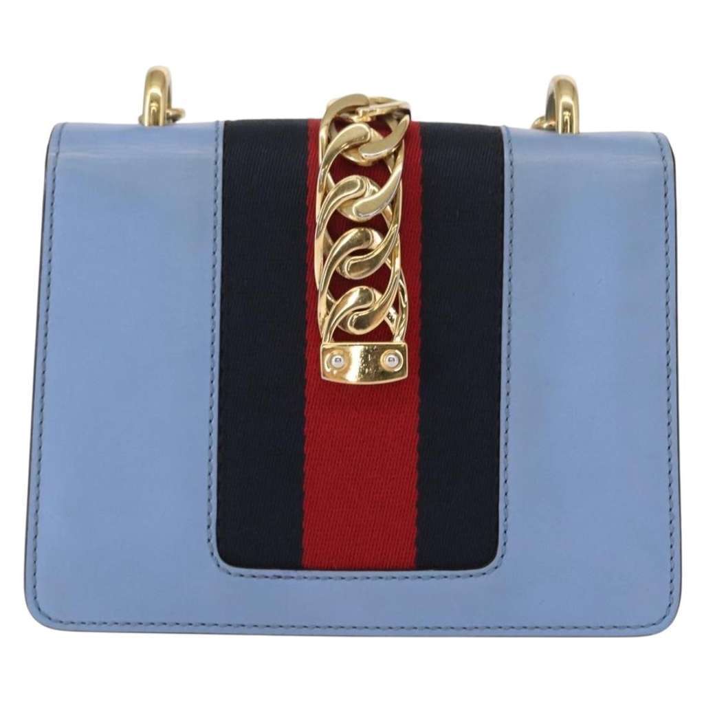 Gucci Sylvie Chain Shoulder Bag Blue Leather Good condition - Back View
