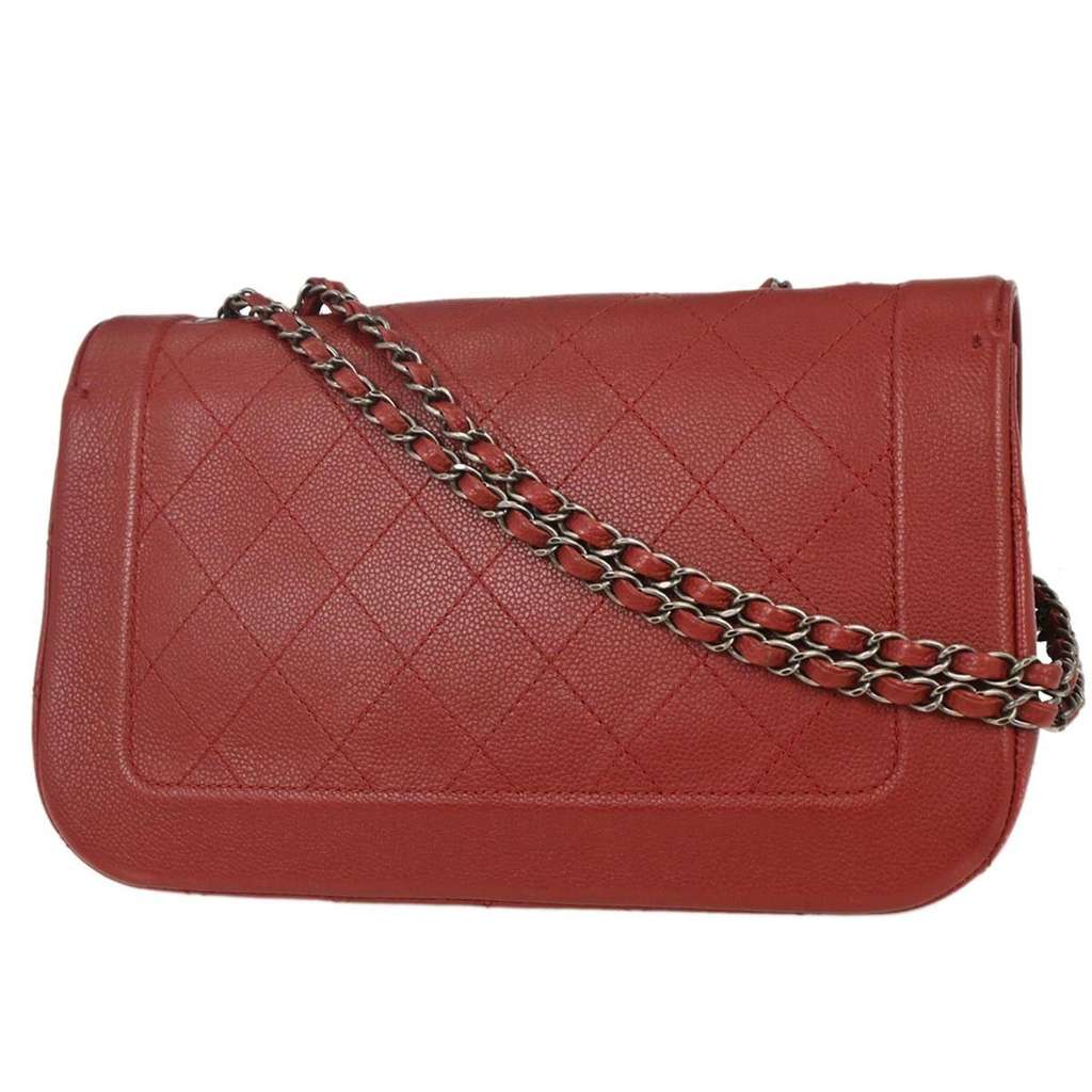Chanel Vintage Chain Flap Bag Red Leather Good condition - Back View