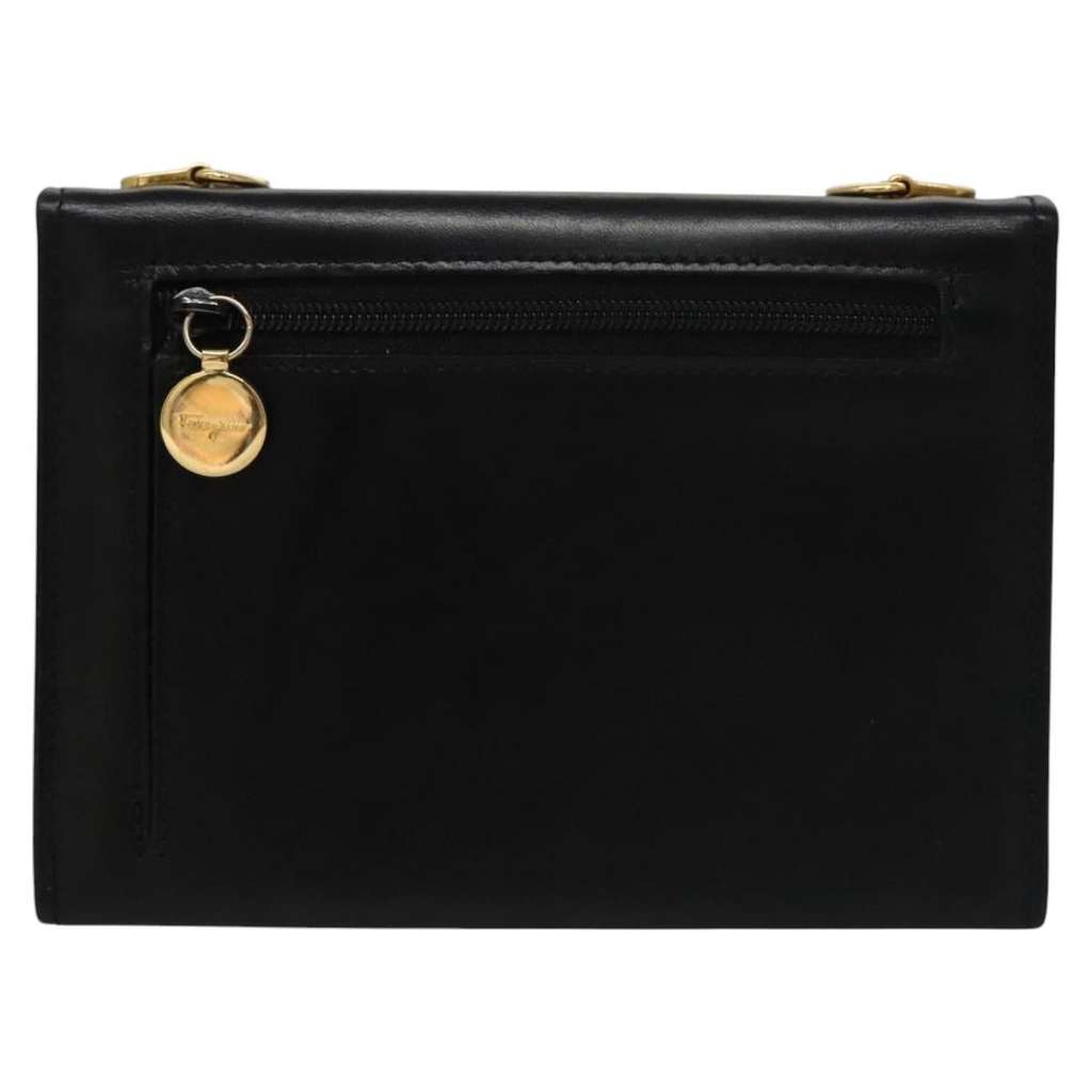 Salvatore Ferragamo Gancini Flap Wallet Black Leather Good condition - Back View