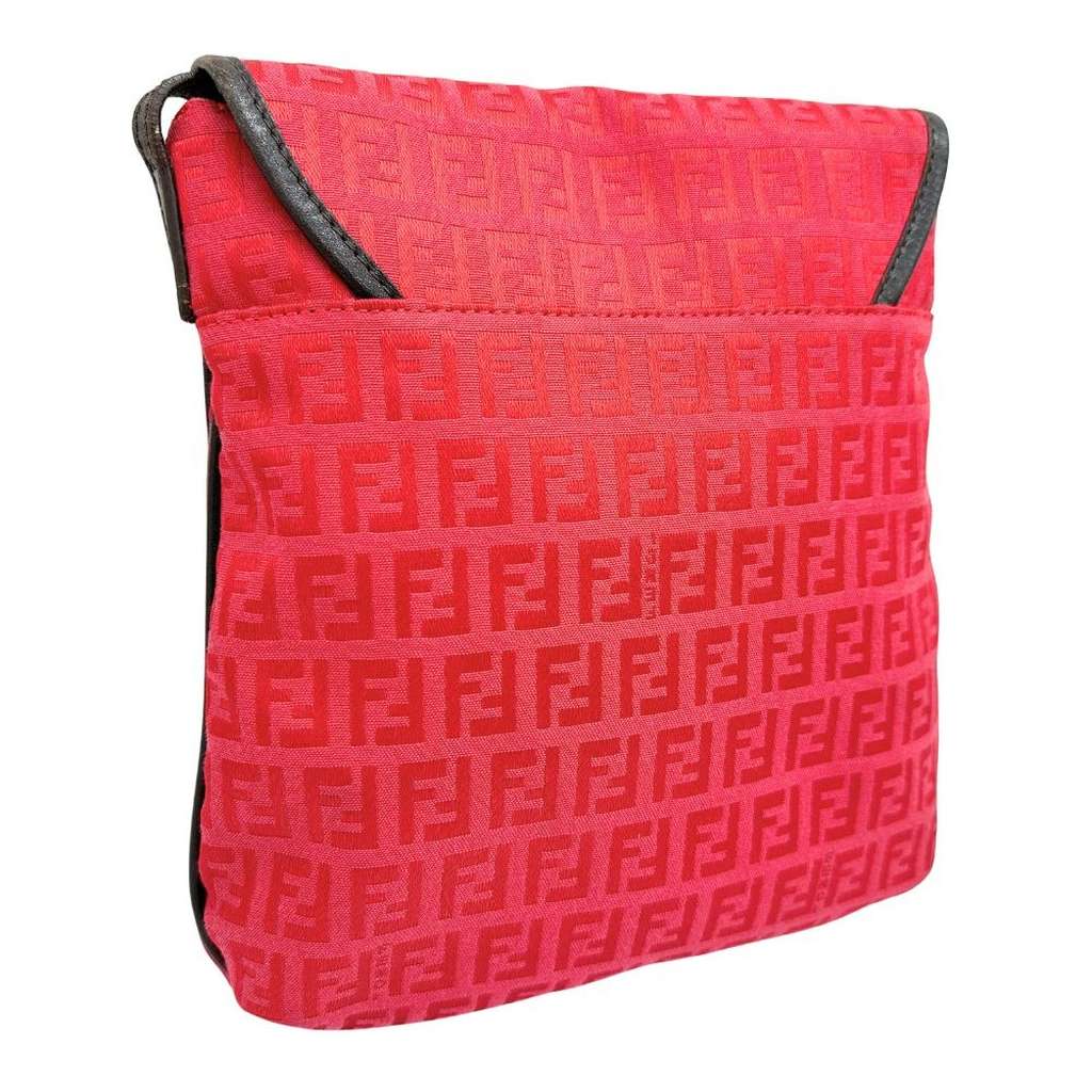 Fendi Flap Crossbody Bag Red Canvas Good condition - Back View