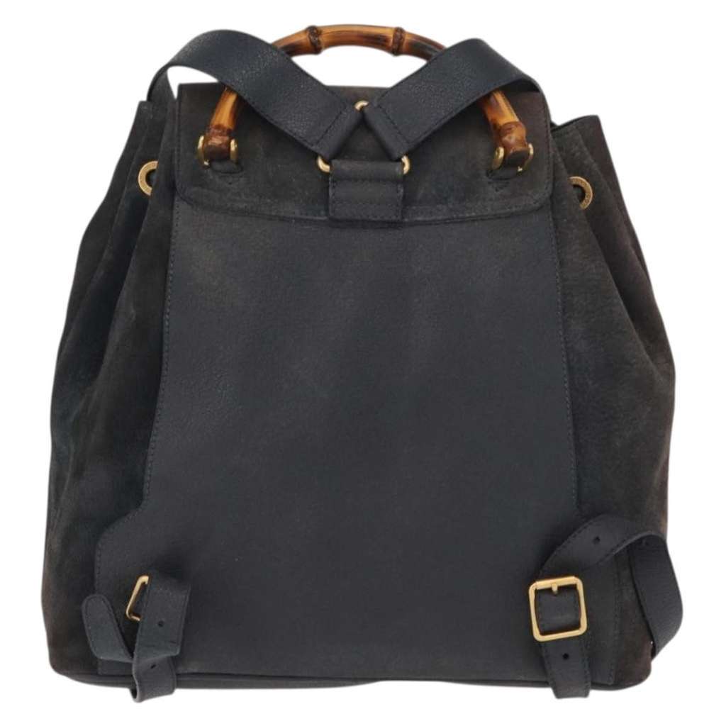 Gucci Vintage Bamboo Backpack Navy Suede Good condition - Back View