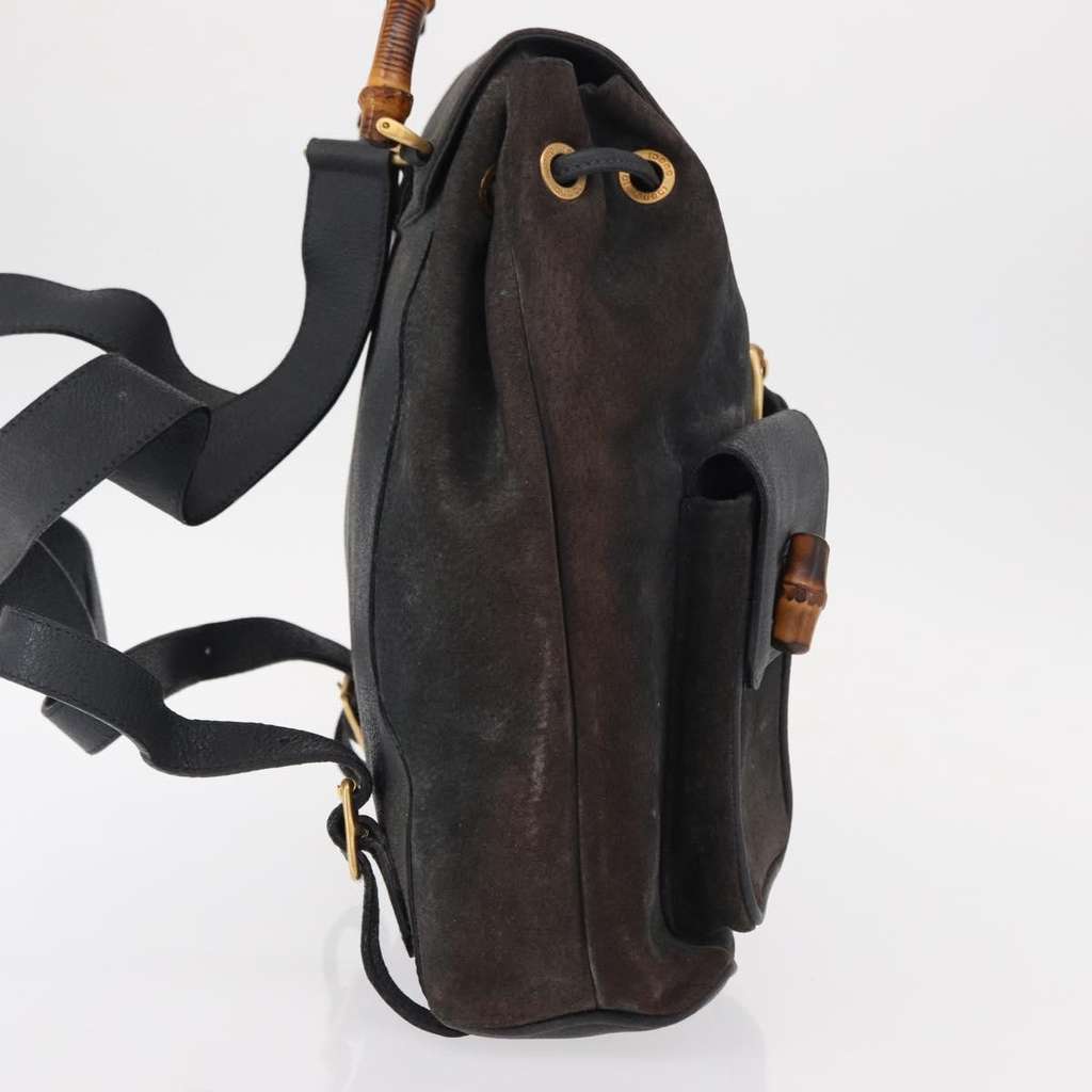 Gucci Vintage Bamboo Backpack Navy Suede Good condition - Model View