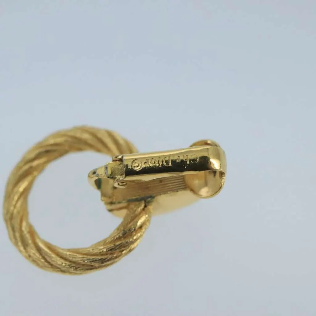Dior Vintage Round Clip-On Earrings Gold Metal Good - Model View