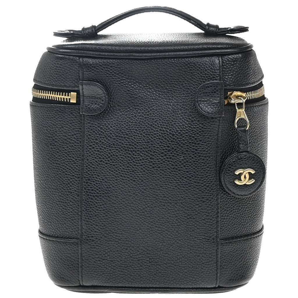 Chanel Vintage Timeless Cosmetic Case Black Leather Good condition - Back View