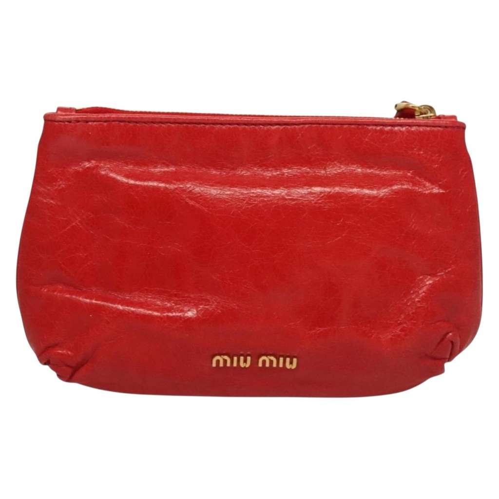 Miu Miu Zip Wristlet Pouch Red Leather Good condition - Back View