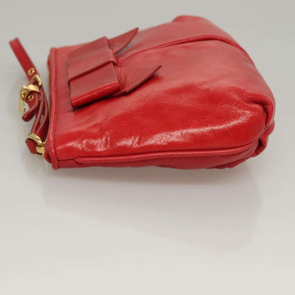 Miu Miu Zip Wristlet Pouch Red Leather Good condition - Model View