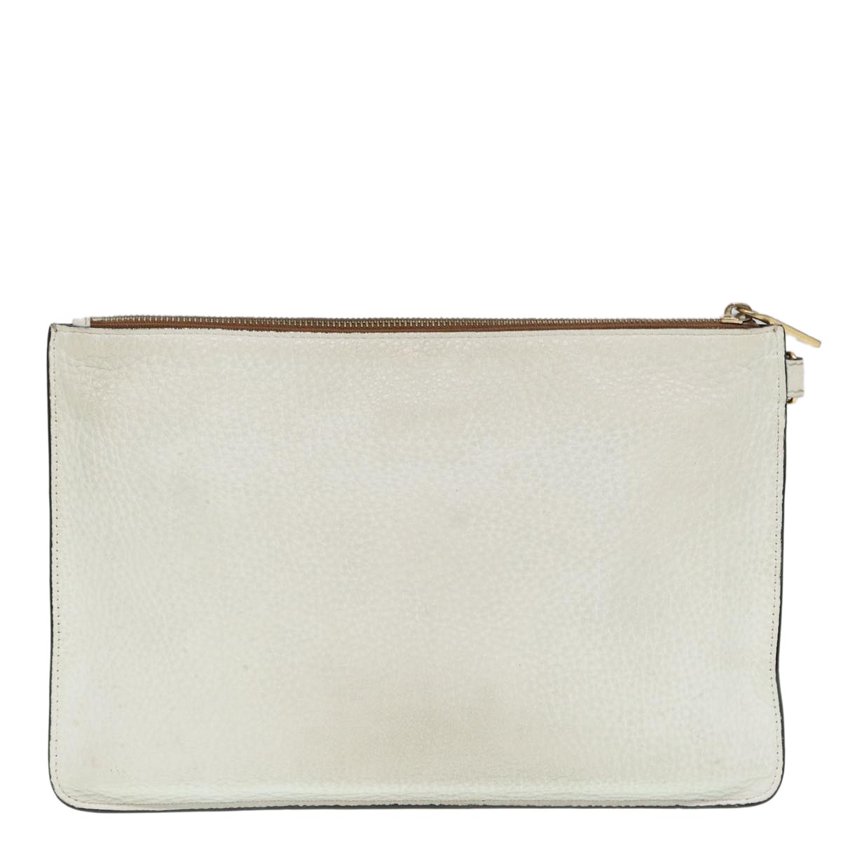 Fendi Mania Logo Zip Pouch Beige Leather Good condition - Back View