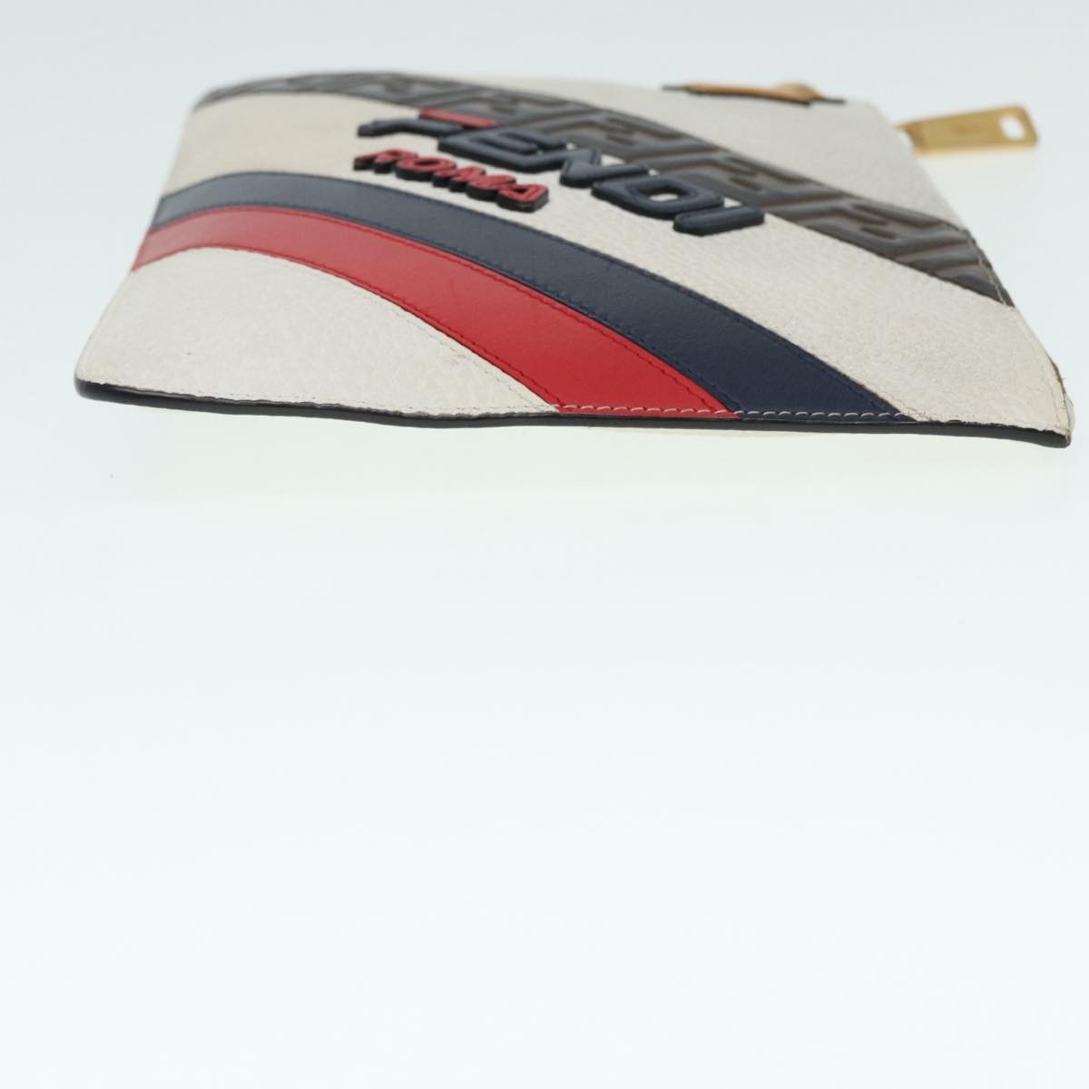 Fendi Mania Logo Zip Pouch Beige Leather Good condition - Inside View