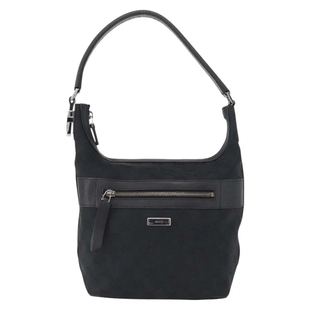 Gucci Vintage Shoulder Bag Black Canvas Good - Front View