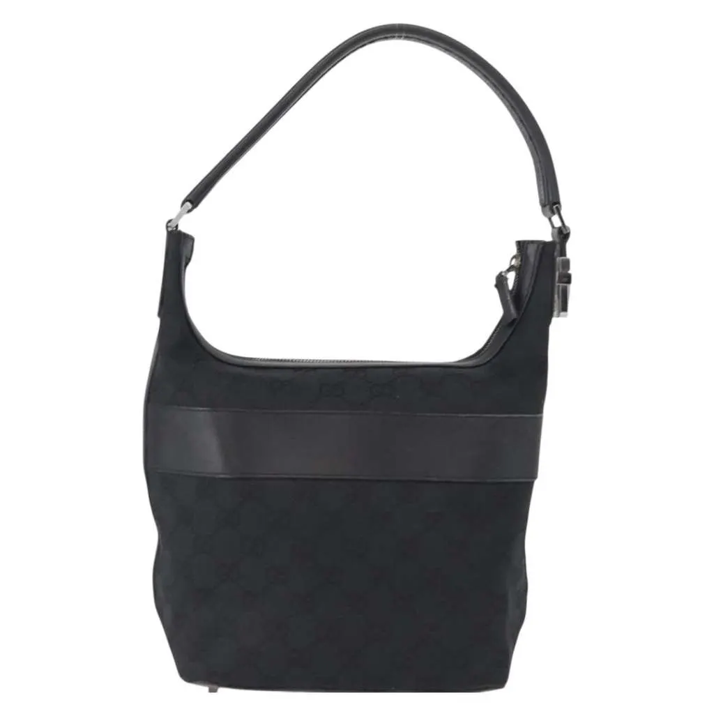 Gucci Vintage Shoulder Bag Black Canvas Good - Back View