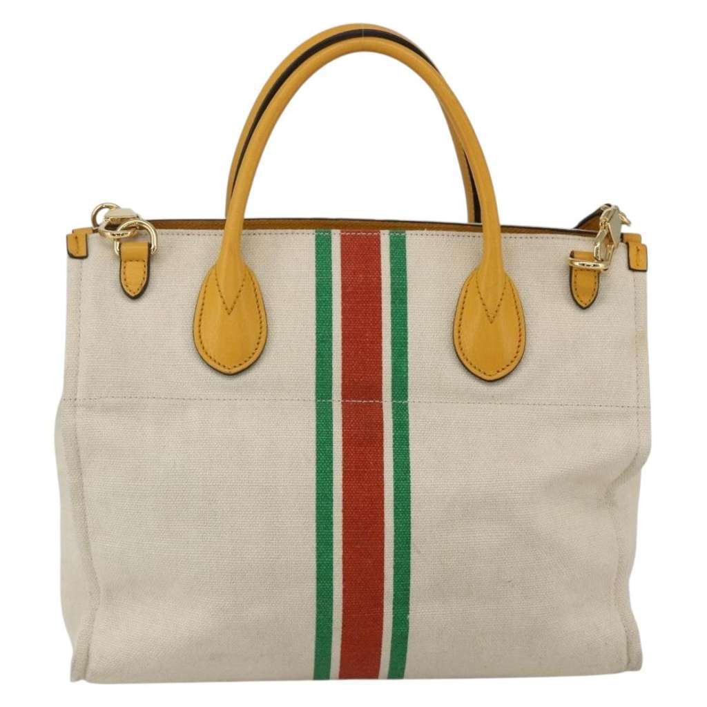 Gucci Foldable Web Tote Beige Canvas Fair condition - Back View