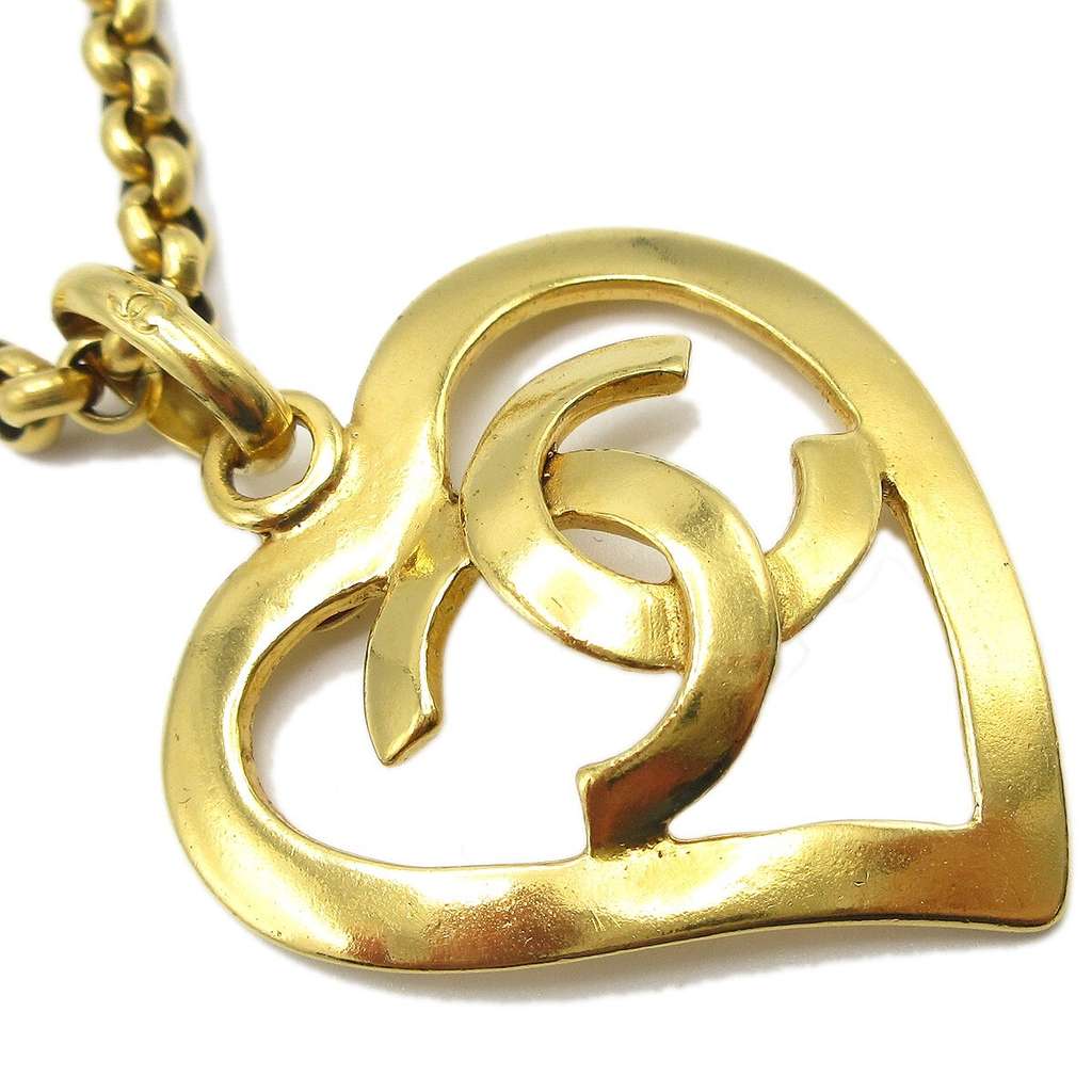 Chanel CC Heart Pendant Necklace Gold Good condition - Back View