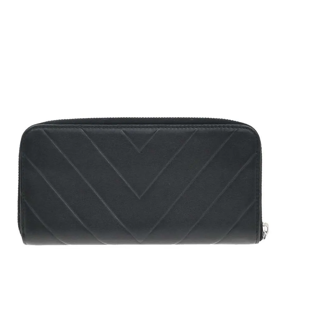 Chanel CC Charm Zip Around Wallet Black Leather Good - Back View