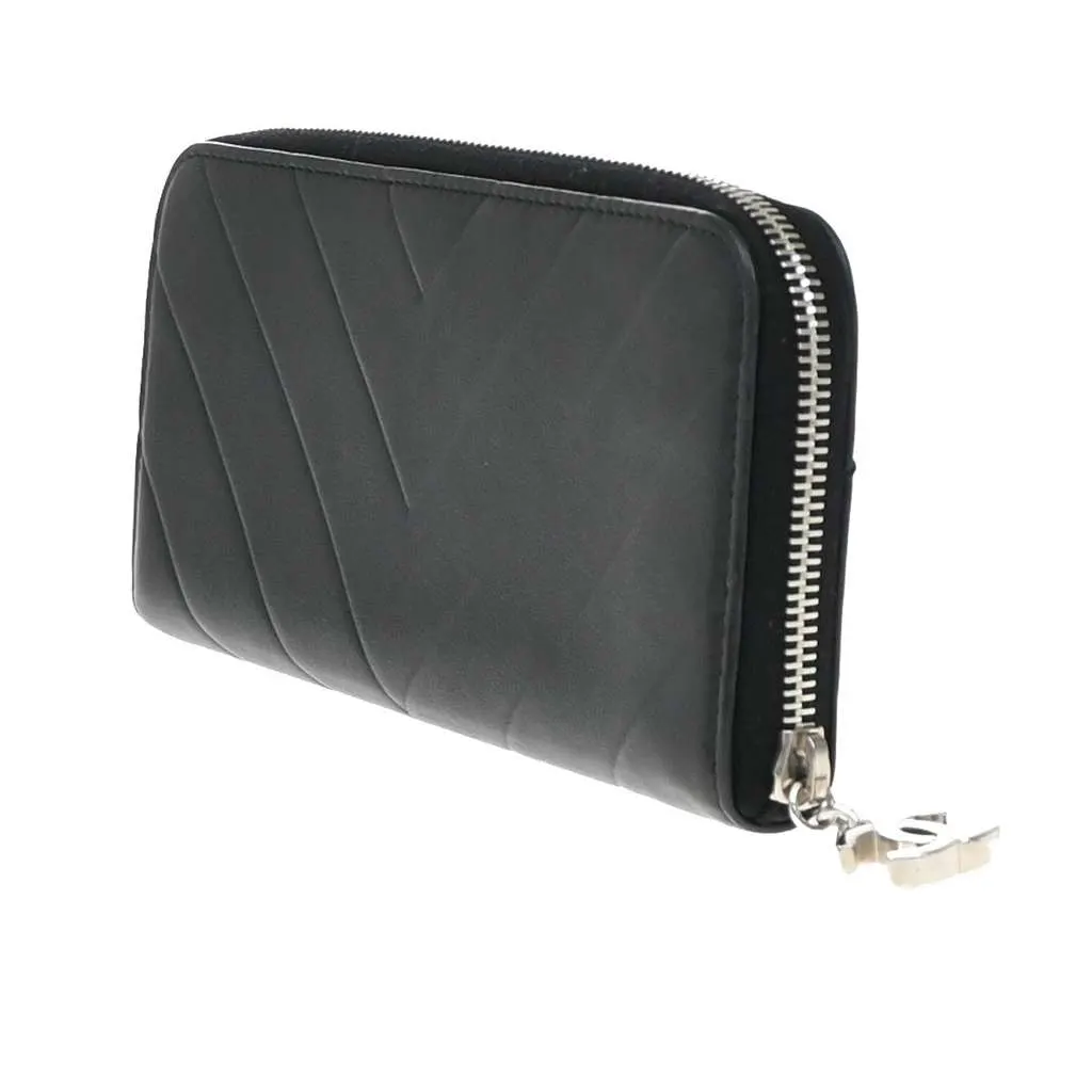 Chanel CC Charm Zip Around Wallet Black Leather Good - Model View