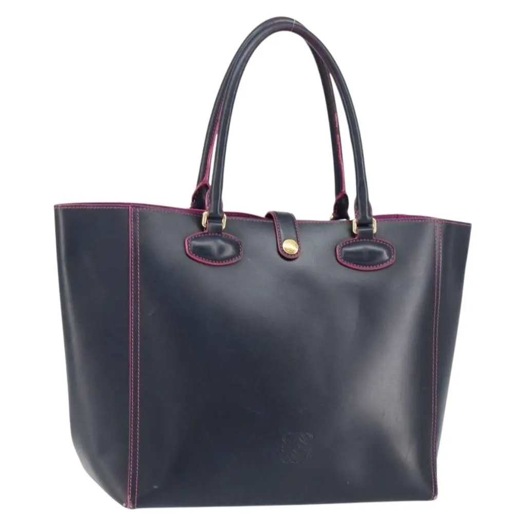 Loewe Leo Shopper Tote Navy Leather Good - Front View