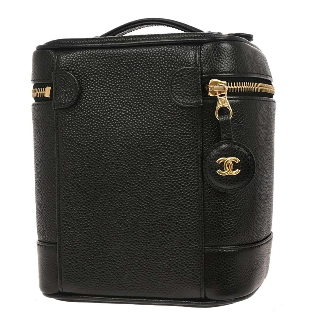 Chanel Vintage Timeless Cosmetic Case Black Leather Good condition - Back View