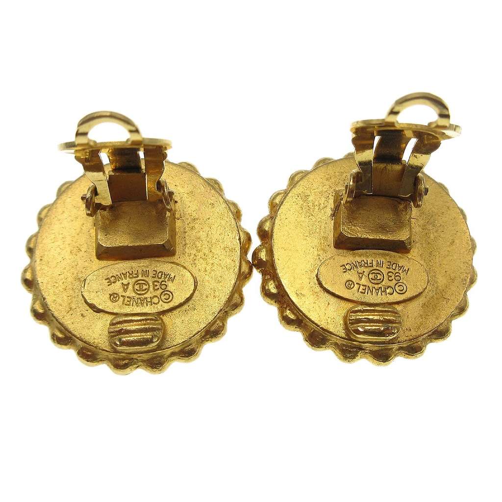 Chanel CC Round Stud Earrings Gold Good condition - Back View