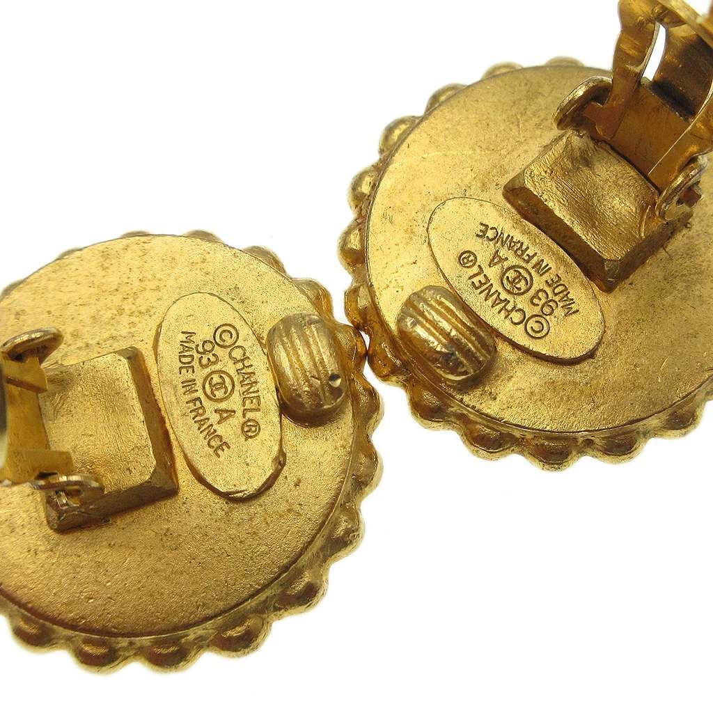 Chanel CC Round Stud Earrings Gold Good condition - Inside View