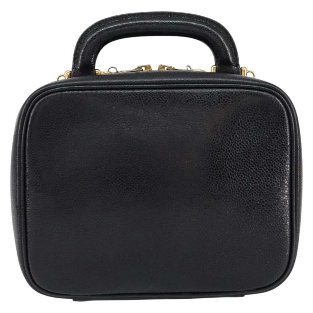 Chanel Vintage Timeless Zip Around Vanity Case Black Leather Good condition - Back View