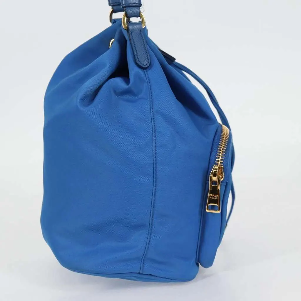 Prada Drawstring Bucket Bag Blue Good - Model View