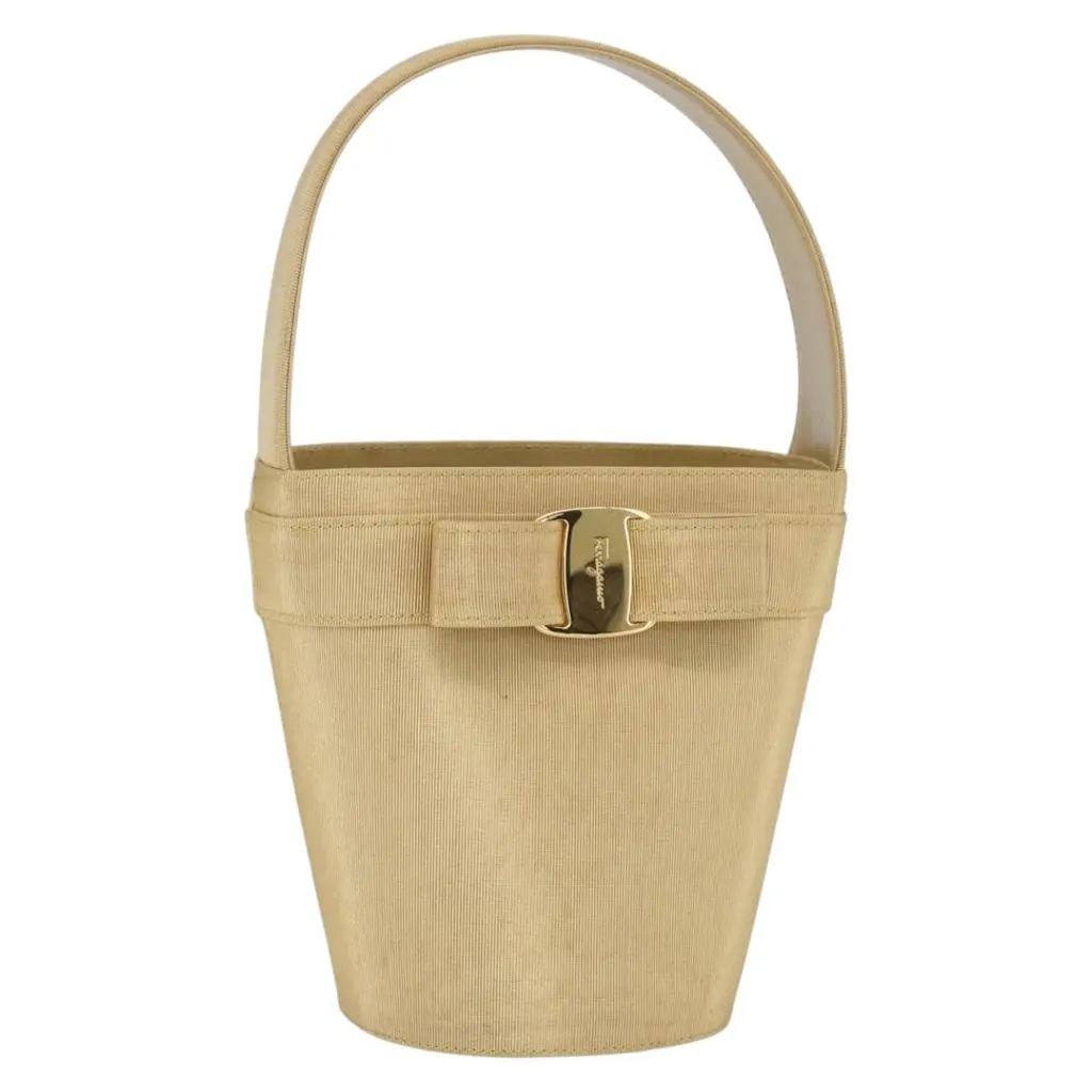 Salvatore Ferragamo Vala Handbag Yellow Canvas Good - Front View