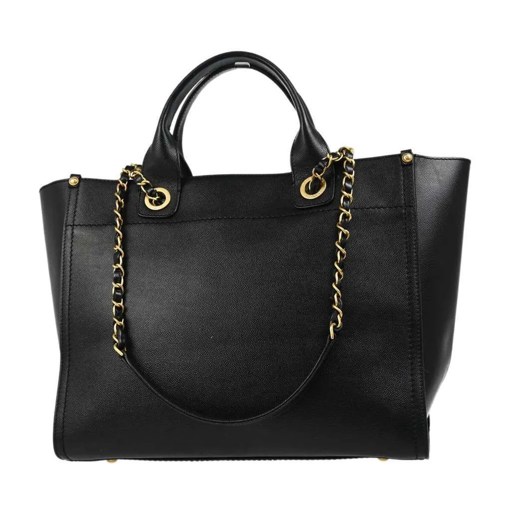 Chanel Deauville Tote Black Leather Good - Back View