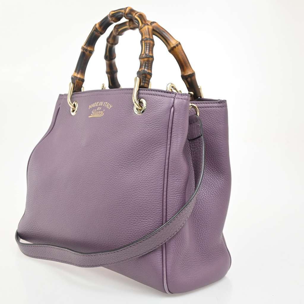 Gucci Bamboo Shopper Tote Purple Leather Good condition - Model View
