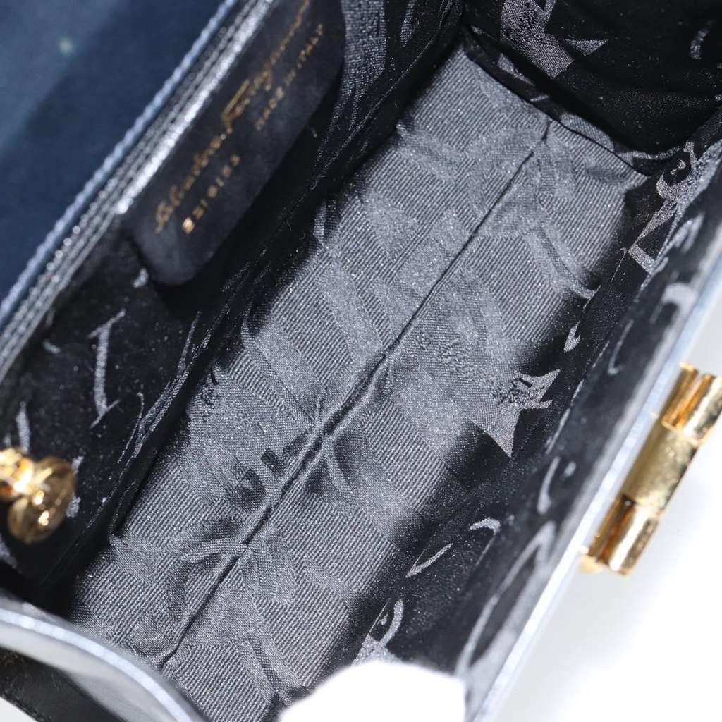 Salvatore Ferragamo Gancini Shoulder Bag Navy Leather Good condition - Box View