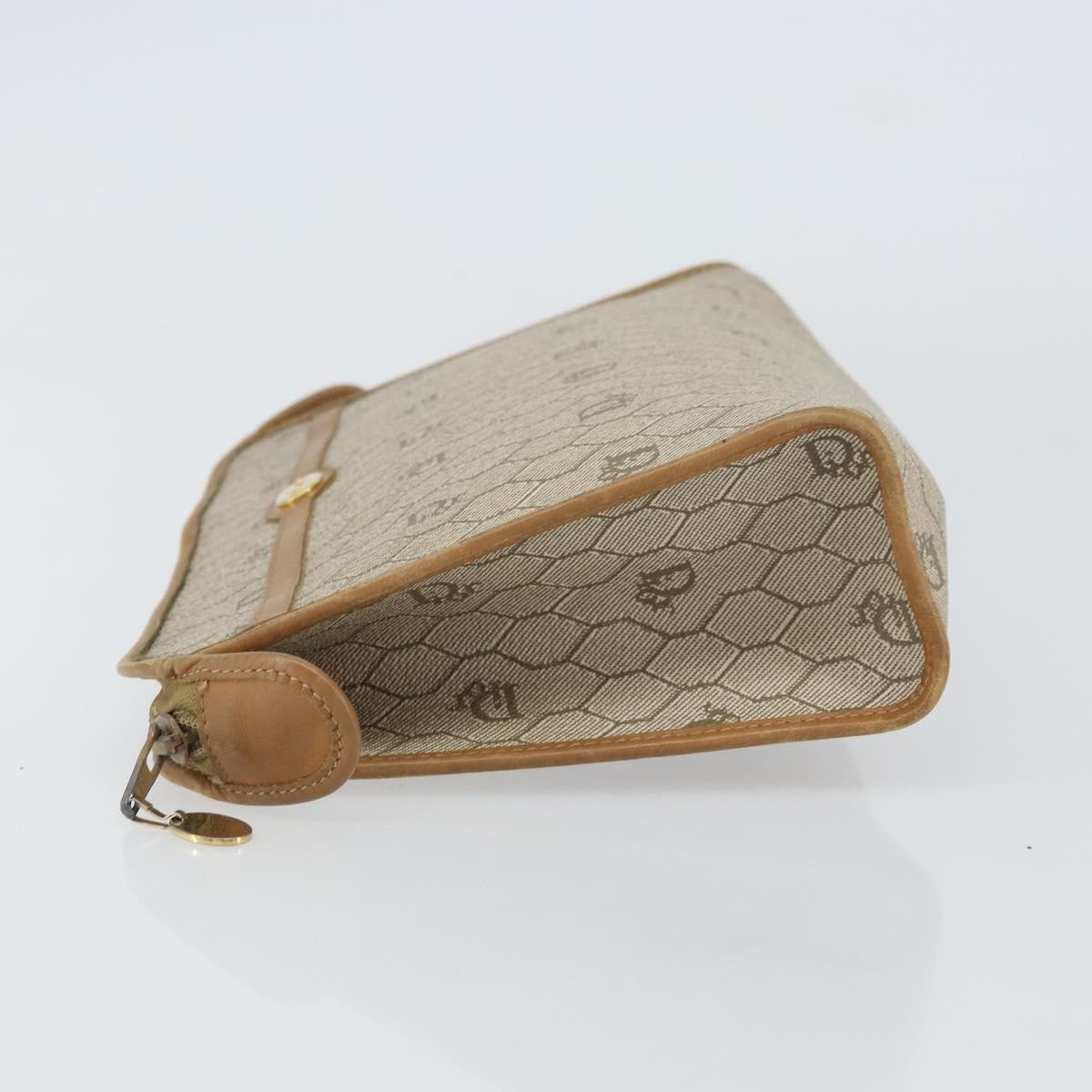 Christian Dior Vintage Honeycomb Zip Pouch Beige Canvas Good condition - Model View